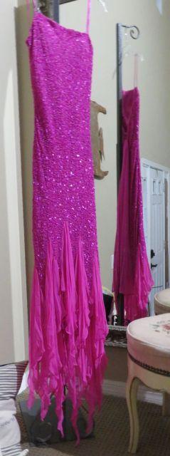Hand-made, size M 7/8, Scala hot pink beaded dress.  Perfect for any formal event.  Very elegant New