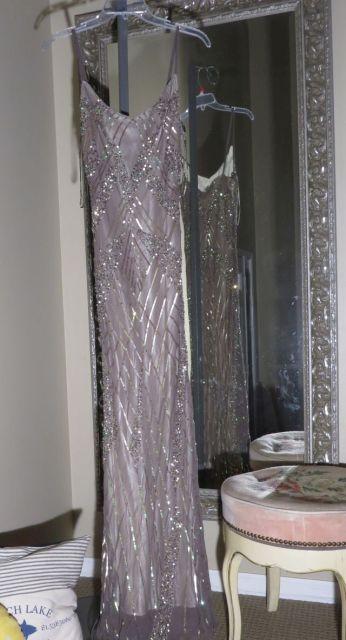 Hand-made, size M 7/8,  Scala taupe beaded dress.  Perfect for any formal event.  Very elegant New,