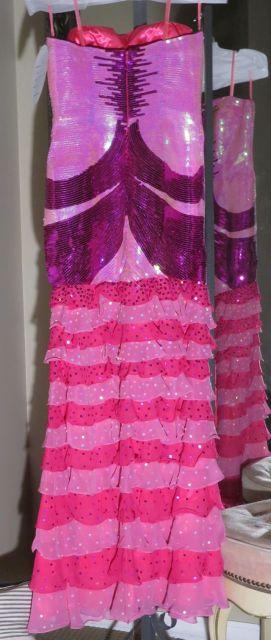 Fuschia and Hot Pink, size 4, Panoply strapless dress with layers of sequined ruffles.  Youthful and