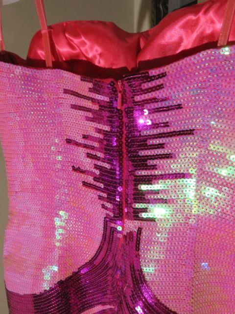 Fuschia and Hot Pink, size 4, Panoply strapless dress with layers of sequined ruffles.  Youthful and