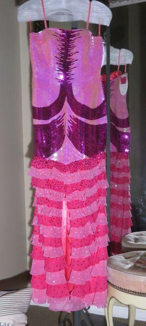 Fuschia and Hot Pink, size 4, Panoply strapless dress with layers of sequined ruffles.  Youthful and