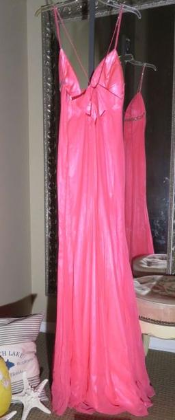 B' Dazzle, size 6,  Wow Pink beaded dress with sequined spaghetti straps. Perfect for prom or homeco