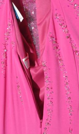 Xcite, size 8,  fuchsia-colored prom dress with spaghetti straps.
