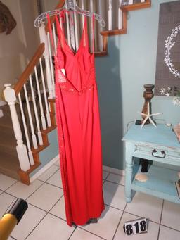 B' Dazzle party dress, size 12, red halter style. Dazzling!   Bust 39; Waist 31; Hips 43