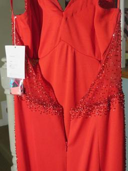 B' Dazzle party dress, size 12, red halter style. Dazzling!   Bust 39; Waist 31; Hips 43