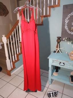 B' Dazzle party dress, size 12, red halter style. Dazzling!   Bust 39; Waist 31; Hips 43