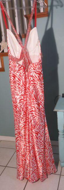 Kiss Kisss party dress by Mary's, Size 2, Red and White Zebra Stripes. Sequined straps, criss-cross