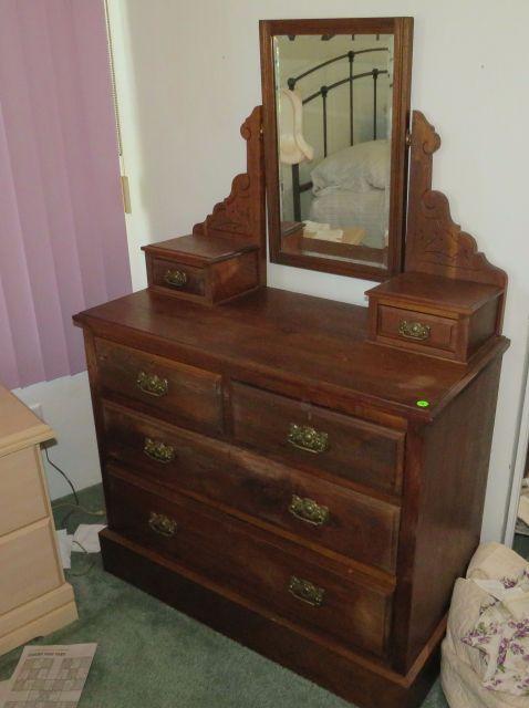 Early American, dresser chest with Mirror Antique early 1930's 36wx18deep x56' tall