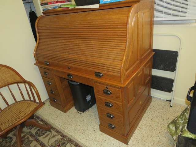 oak roll top desk with keyboard tray