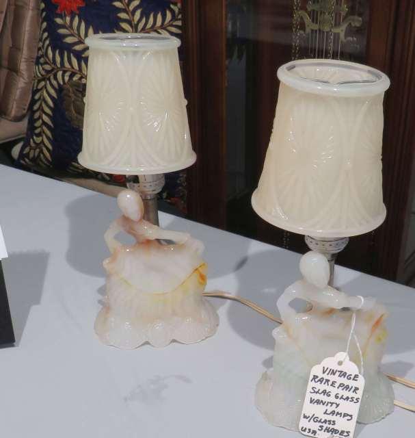 pair electric slag glass vanity lamps with glass shade