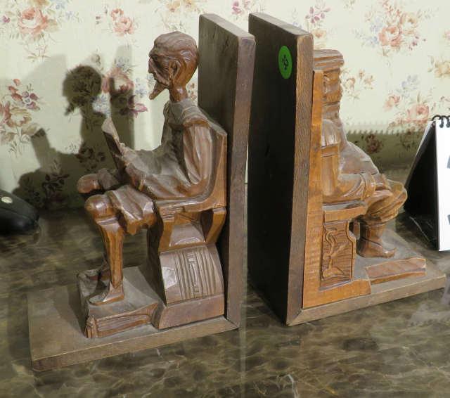 carved wood book ends