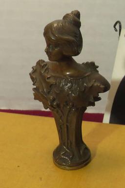 antique brass wax stamp Victorian lady figure script  "Loretta"