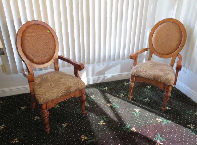 Victorian style side chairs maple finish with beige cushions