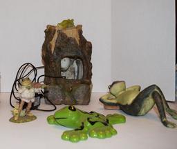 mixed ceramics 1 ceramic electric Frog Pond Waterfall , 2 ceramic Frogs Resting By The Waterfall one