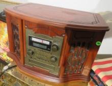 Innovative Technology record player, radio, cd recorder and tape deck in reproduction wood cabinet