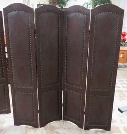 Dark Wood & Leather Folding Screen