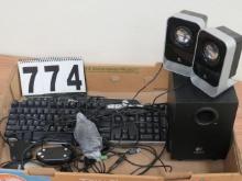 PC Keyboard, 3 Mice & Speaker Box