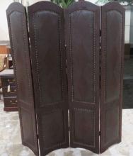 Dark Wood & Leather Folding Screen