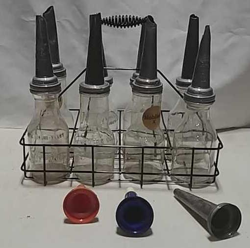 8 Quart Oil Cans W/metal Spouts & Carrier