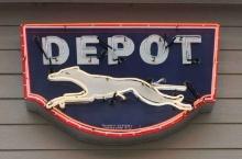 SSP Greyhound Bus Depot Porcelain Neon Sign, The Carey Mfg Co