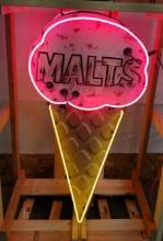 Vintage Double-Sided Tin Constructed Neon Malts Sign