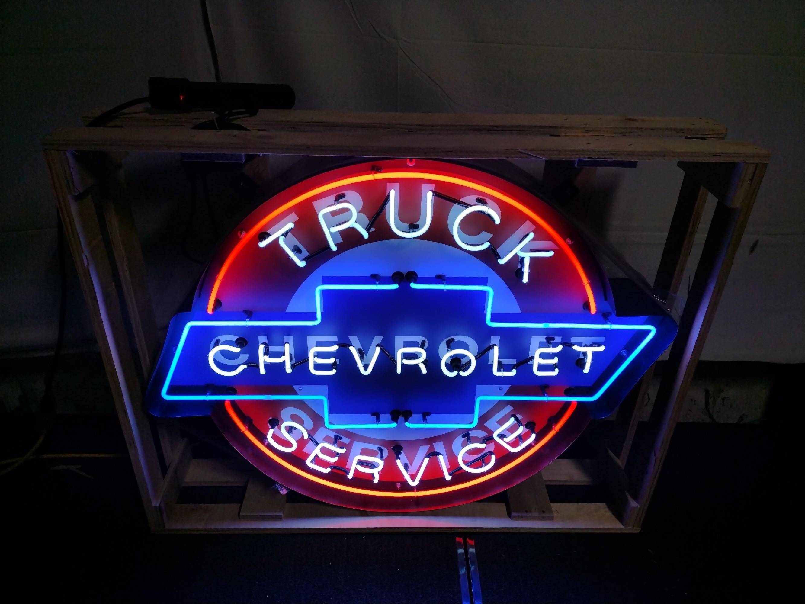 Neon Chevy Truck Service Advertising Sign.