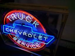 Neon Chevy Truck Service Advertising Sign.