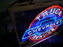 Neon Chevy Truck Service Advertising Sign.