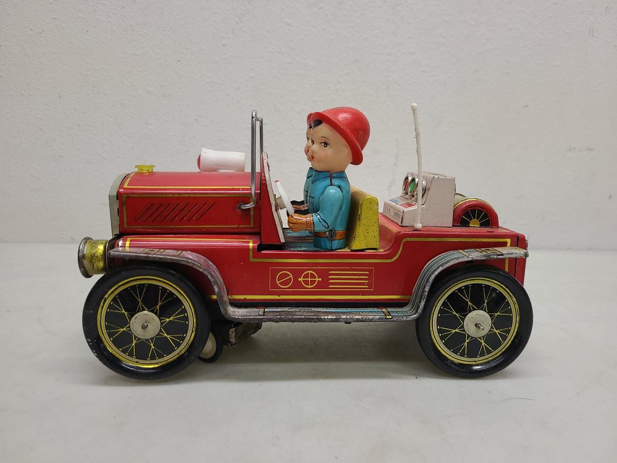 Vintage Fire Chief Battery Op Tin Toy