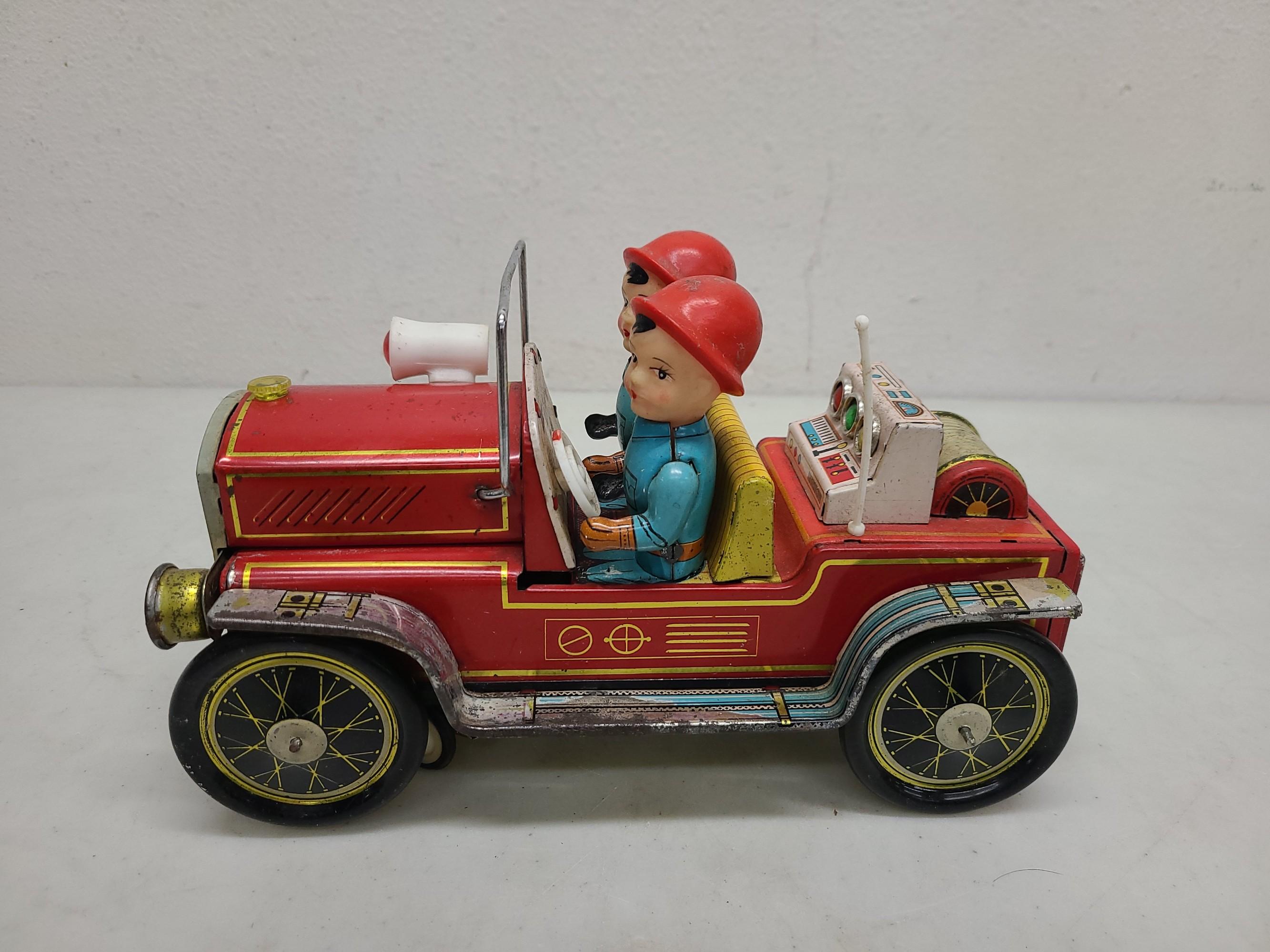 Vintage Fire Chief Battery Op Tin Toy