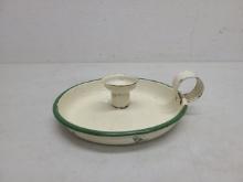 Cream & Green Enamelware Candle Stick Holder