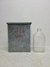 Hefner Dairy Galvanized Milk Delivery Box & Milk Bottle