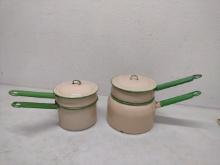 2 Enamelware Double Boilers