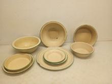 Cream Color Green Trim Enamelware Lot