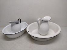 Enamelware Wash Basins And Pitchers