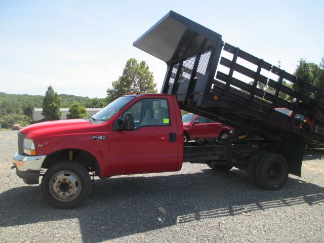 2004 FORD TRUCK- GAS  F-450  12 FT. STAKEBODY ELECTRIC HOIST  DUMP 2 WD-ONE OWNER