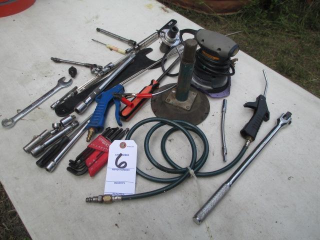 LOT-ASST. TOOLS-BREAKER BAR/PALM SANDER/EXTENSIONS/GLASS CUP-APPROX 20 PCS