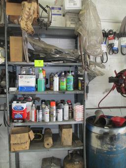 LOT-SUPPLIES-INCLUDES LUBES/THINNER/REAR DUALLY CHEVY TRUCK HUBS/A/C LINES/PROPANE TANK/ MISC