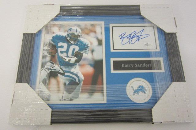 Barry Sanders Detroit Lions signed framed Cut Signature with 8x10 photo JSA Holo Coa