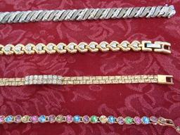 (5) Costume Bracelets - (3) Gold W/ Stones & (2) Silver