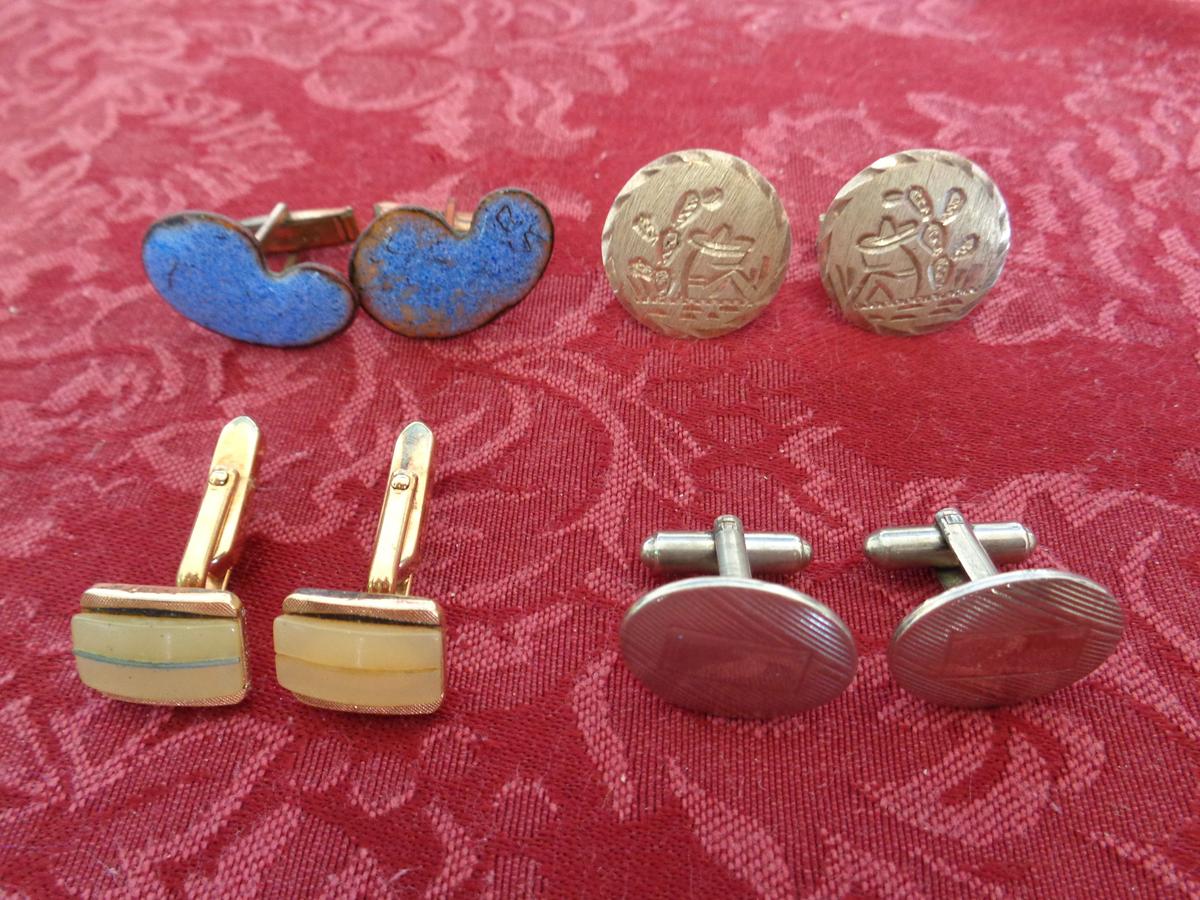 (4) Sets of Mens Cuff Links - Gold - Silver & Stone Style Cuff Links