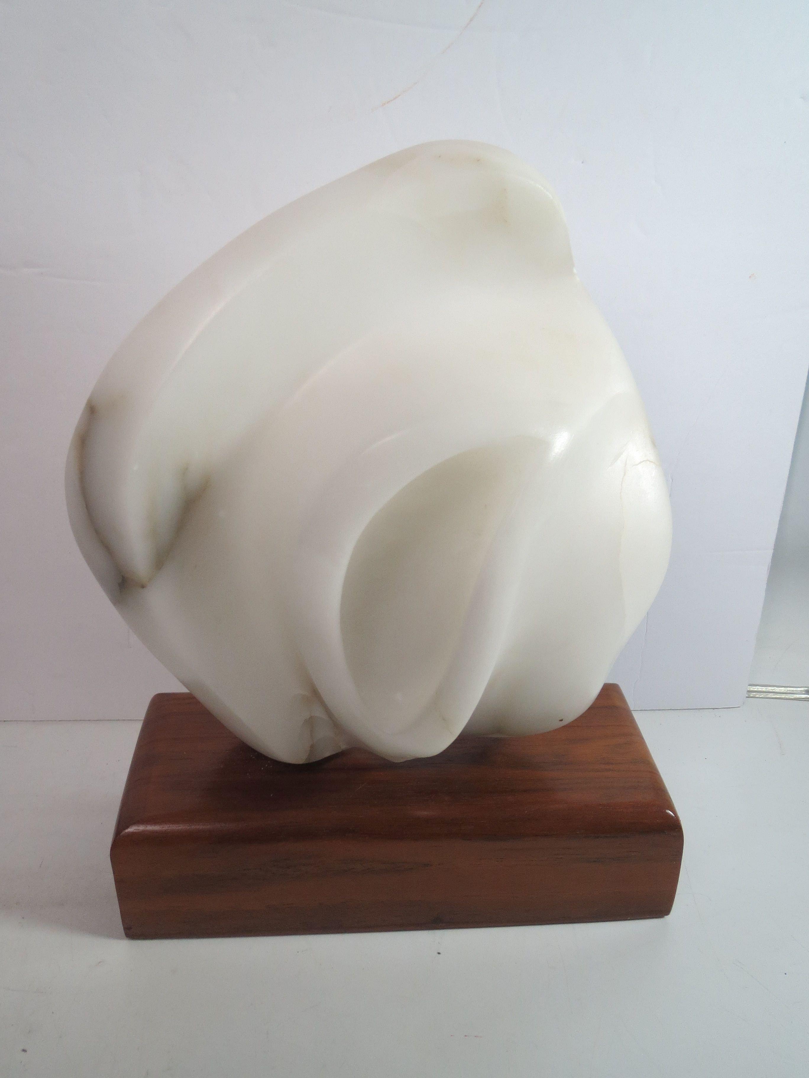 Whiite Marble Flame Sculpture on Wood Base the flame is removeable and it swivels 10 3/4"in HÂ wood