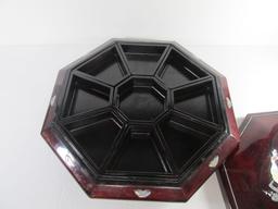 Chinese Octagonal Lacquered Wood Mother of Pearl inlay Peacock design Tray