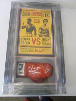 Sylvester Stallone "Rocky" and Carl Weathers "Apollo Creed" Hand Signed Autographed Framed Boxing Gl