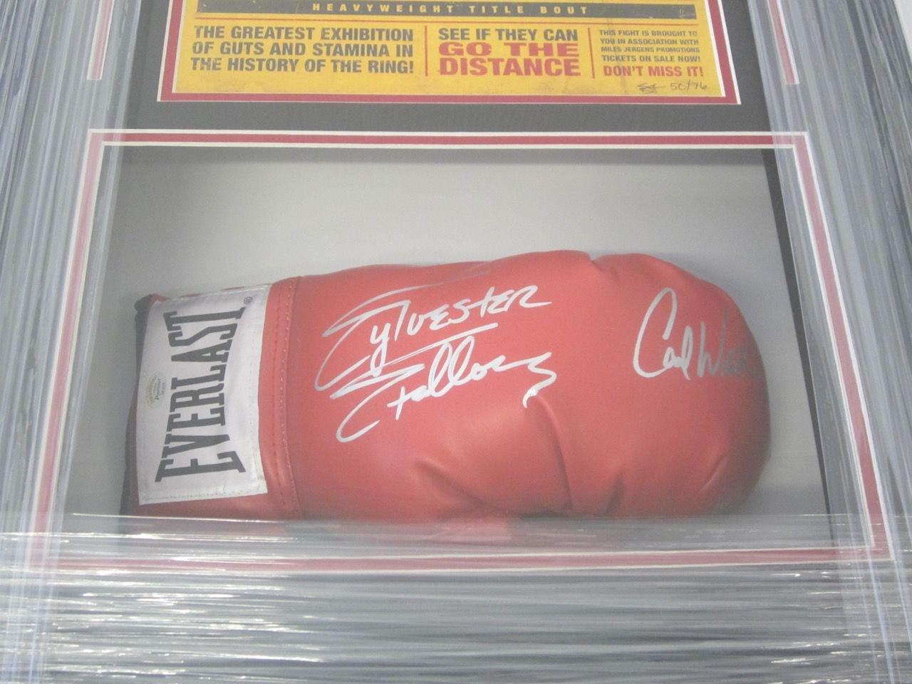 Sylvester Stallone "Rocky" and Carl Weathers "Apollo Creed" Hand Signed Autographed Framed Boxing Gl