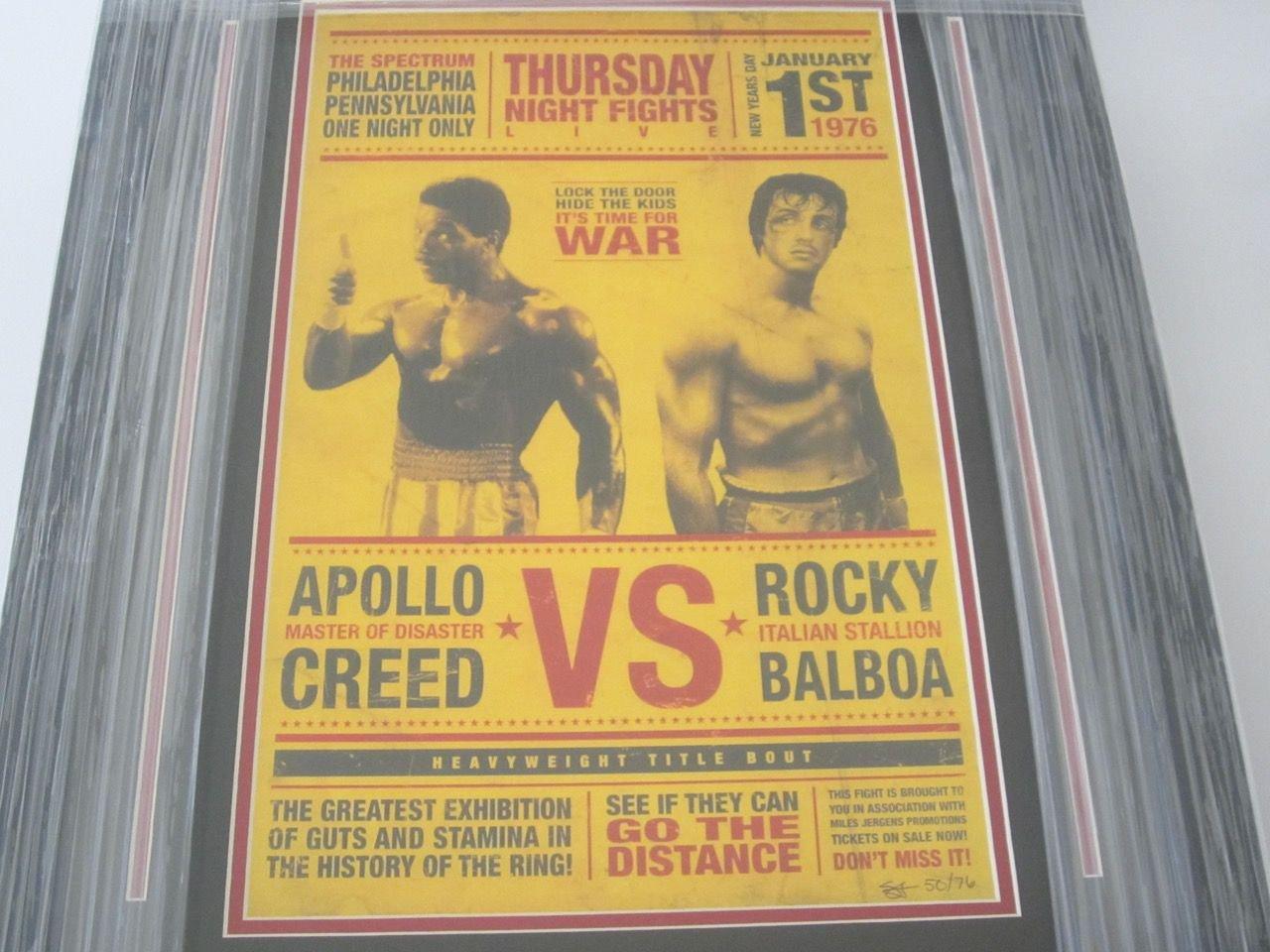 Sylvester Stallone "Rocky" and Carl Weathers "Apollo Creed" Hand Signed Autographed Framed Boxing Gl