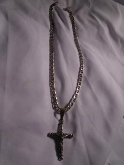 Men's Sterling silver necklace with a crucifix pendant.
