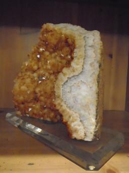 Large Citrine Geode on an Lucite base.