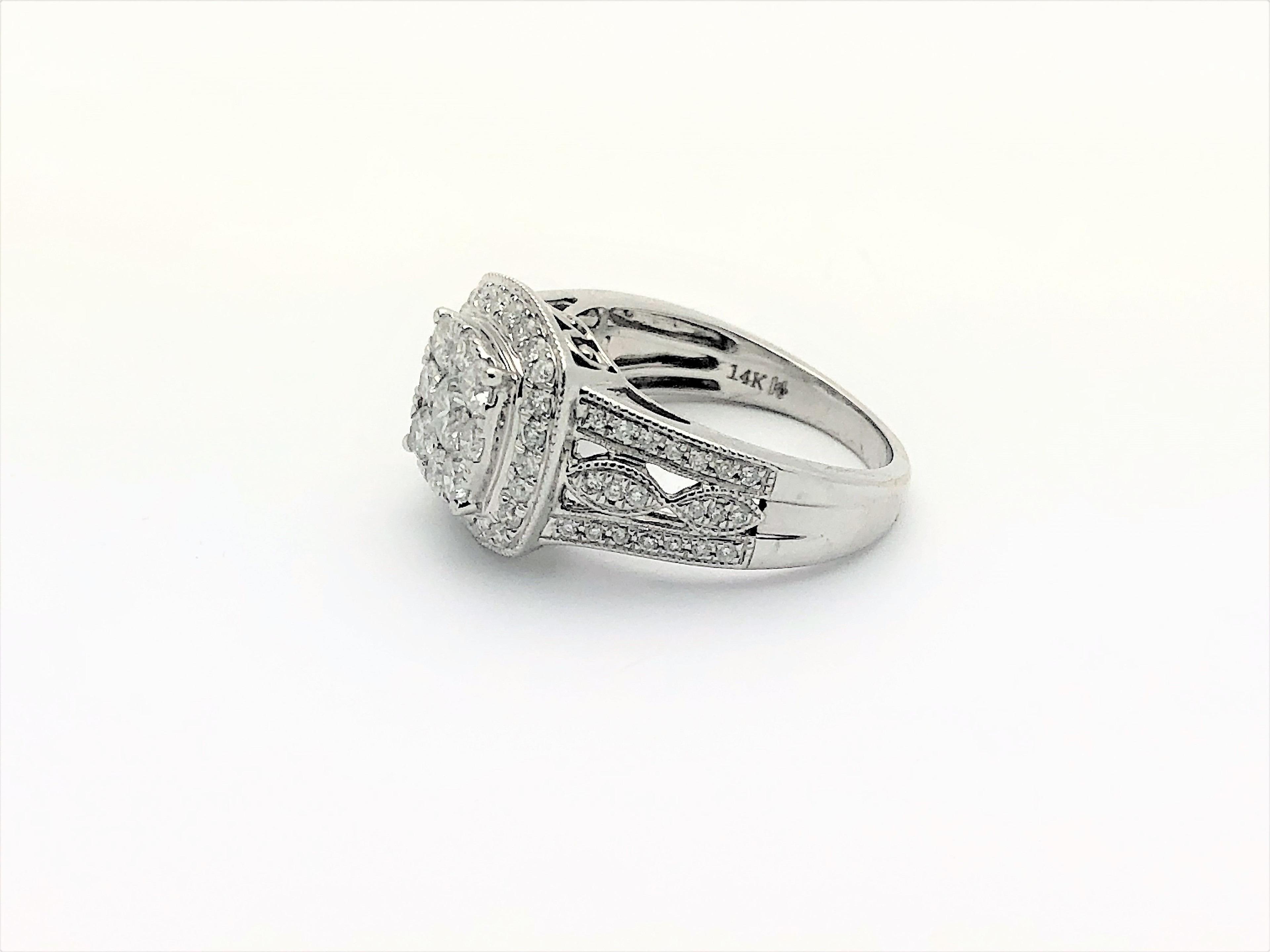 Stunning Ladies 14k White Gold Cluster Diamond Ring