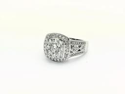 Stunning Ladies 14k White Gold Cluster Diamond Ring